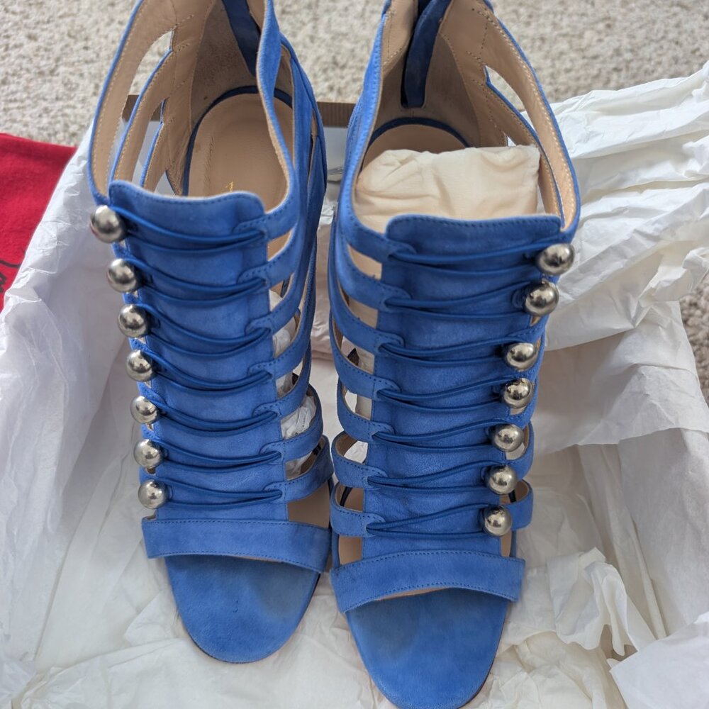 Christian Louboutin Denis 100 | Blue Suede Strappy Stud Heels EU 40 US 10/9.5 - Picture 2 of 6